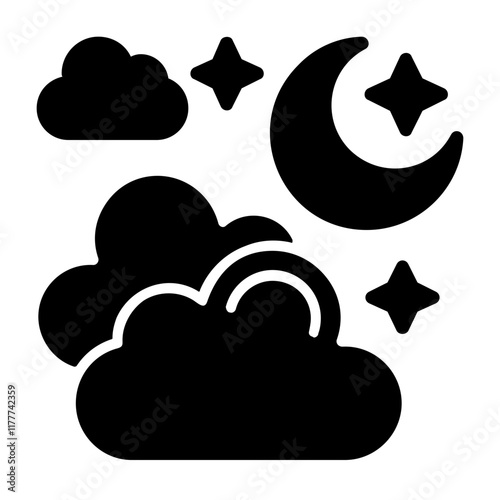Partly Cloudy (Night) Vector Icon Design