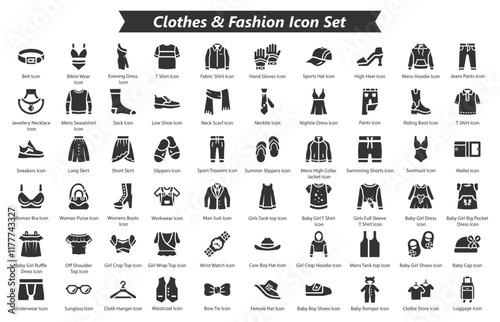 Clothes & Fashion Black Icon Set