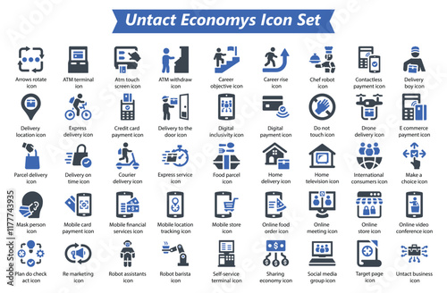 Untact Economy Blue Icon Set