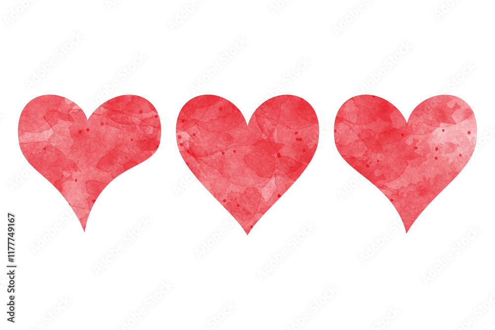 Watercolor hearts in shades of pink and red. Watercolor hearts aligned in a row. Pink and red hearts, soft texture. Heart shapes in watercolor. Watercolor Valentine's illustration isolated. Watercolor hearts in shades of pink and red. Watercolor hearts aligned in a row. Pink and red hearts, soft texture. Heart shapes in watercolor. Watercolor Valentine's illustration isolated.