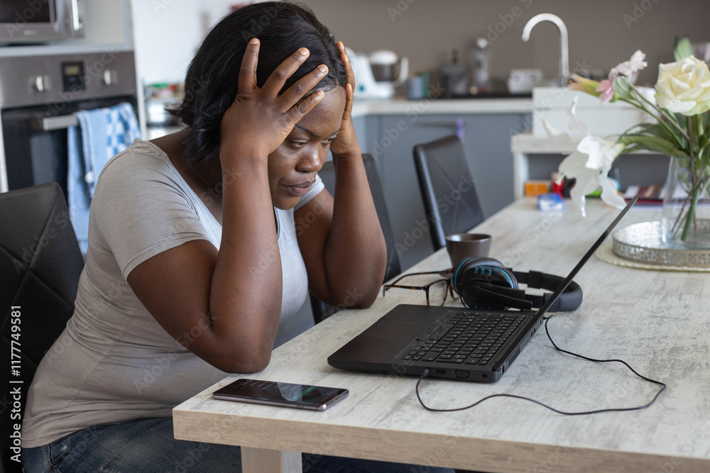 problem with computer and work, stress, woman working form home problem with computer and work, stress, woman working form home