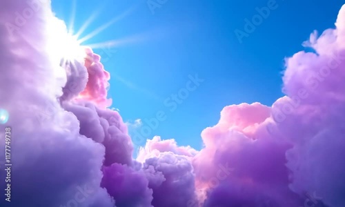 Pastel cloudscape, daytime sky, fluffy formations, background sunlit, design use