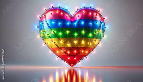 Luminous heart, with the colors of the LGBT+ community, Valentine's Day banner, created with Geberative A.I. photo