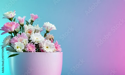 Pastel flowers in hatbox, teal pink backdrop