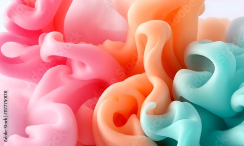 Pastel ink clouds blend, white backdrop, design