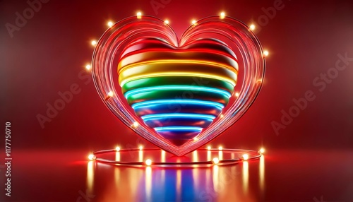 Luminous heart, with the colors of the LGBT+ community, Valentine's Day banner, created with Geberative A.I. photo