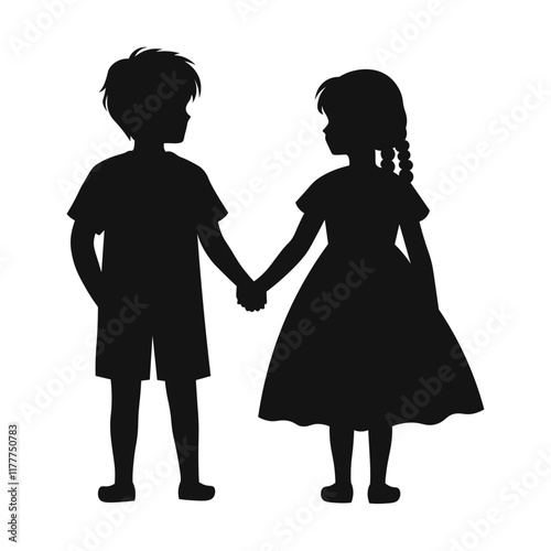 silhouette of a girl and a boy holding hands