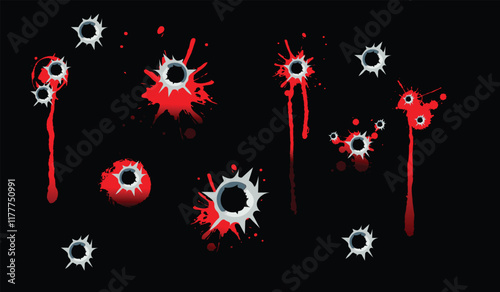 Bullet holes. Gun shot ragged marks vector eps10.