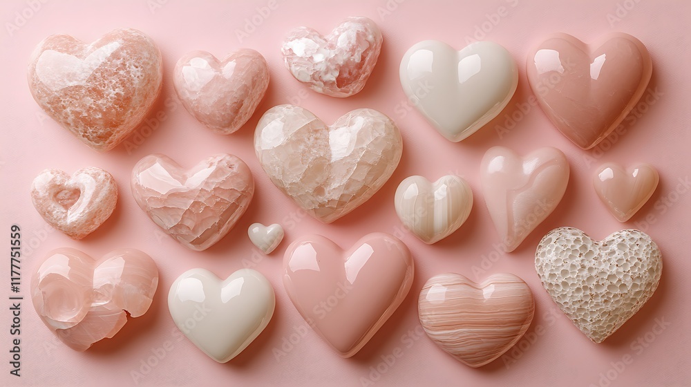 Obraz premium A variety of pastel pink hearts filled with love arranged on a smooth surface
