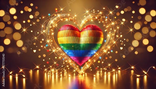 Luminous heart, with the colors of the LGBT+ community, Valentine's Day banner, created with Geberative A.I. photo