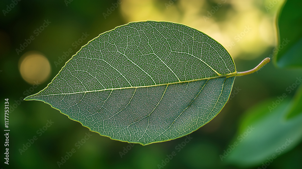 Close up of vibrant green leaf with a sunny bokeh background ideal for eco-friendly concepts Close up of vibrant green leaf with a sunny bokeh background ideal for eco-friendly concepts