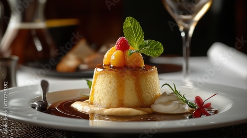 Traditional South African Malva Pudding, vibrant colors, appetizing dessert, cultural cuisine photo