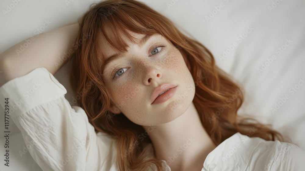 Serene Portrait of a Young Woman with Freckles Serene Portrait of a Young Woman with Freckles