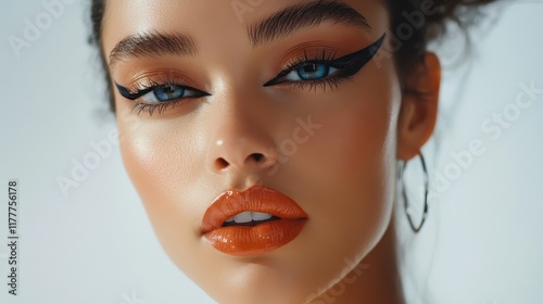 Stunning Beauty with Bold Makeup and Glowing Skin photo