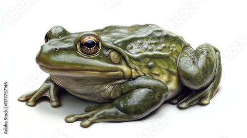 Close-up of a Green Frog on White Background photo