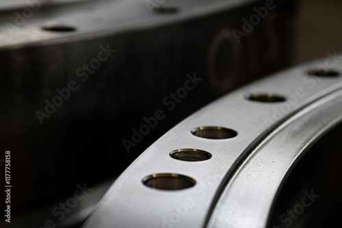 Industrial Metal Flanges Close-Up