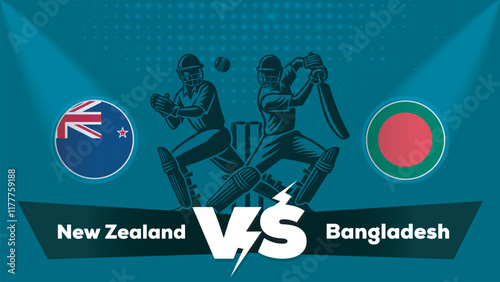 New Zealand VS Bangladesh Match , Bangladesh Vs New Zealand cricket match , Cricket match concept with creative illustration.eps
