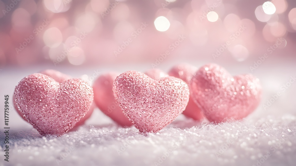 A group of hearts radiating love in pastel pink displayed on a soft surface A group of hearts radiating love in pastel pink displayed on a soft surface