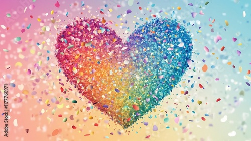 Colorful Confetti Heart Exploding in Celebration
