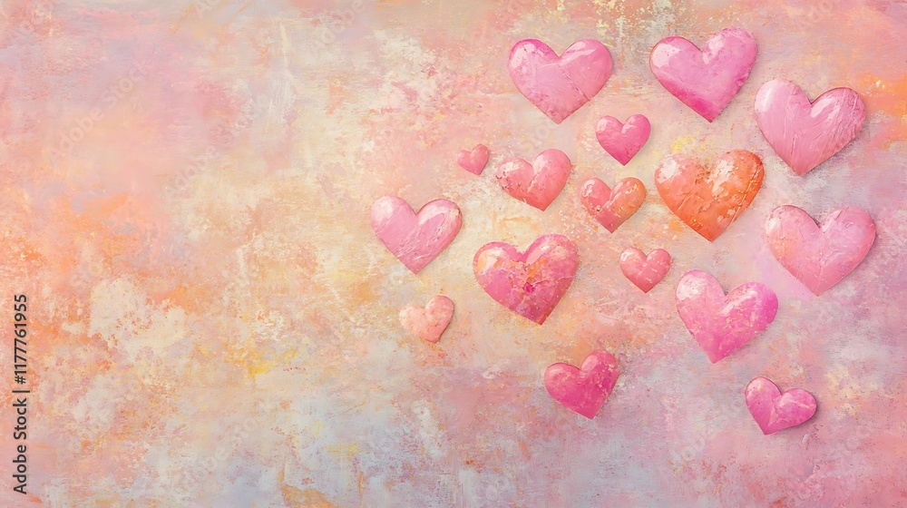 Fototapeta premium Many hearts radiating love in pastel pink displayed on a delicate background
