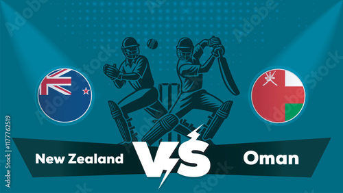 New Zealand VS Oman , Oman Vs New Zealand cricket match , Cricket match concept with creative illustration.eps
