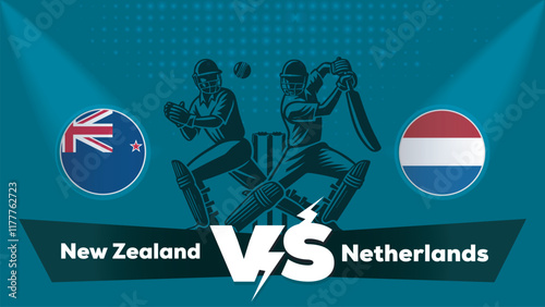 New Zealand VS Netherlands , Netherlands Vs New Zealand cricket match , Cricket match concept with creative illustration.eps