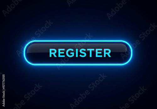 Illuminated Blue Register Button for Digital Interfaces – Perfect for UI, UX, and Marketing Designs