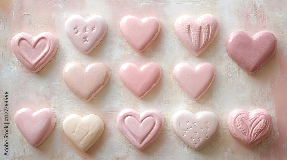 A collection of hearts in pastel pink representing love displayed on a smooth background A collection of hearts in pastel pink representing love displayed on a smooth background