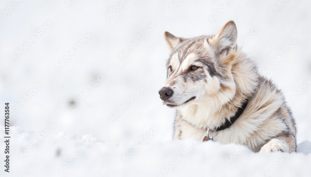 Arctic wolf observing snowy terrain at high noon, wild beauty Arctic wolf observing snowy terrain at high noon, wild beauty