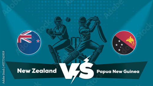 New Zealand VS Papua New Guinea Match , Papua New Guinea Vs New Zealand cricket match , Cricket match concept with creative illustration.eps