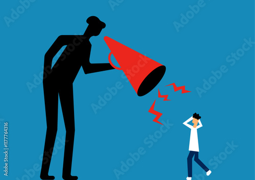 A senior person yelling at employee or young person business concept illustration