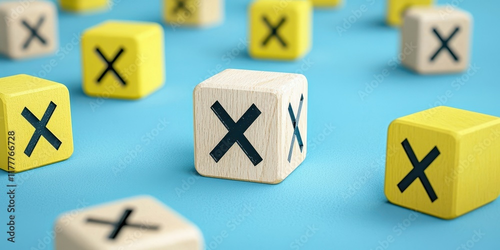 Colorful Wooden Blocks with Cross Symbol on Blue Surface Colorful Wooden Blocks with Cross Symbol on Blue Surface