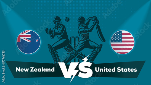 New Zealand VS United States ,United States vs New Zealand  cricket match , Cricket match concept with creative illustration.eps