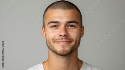 Portrait of a smiling young man with short hair photo