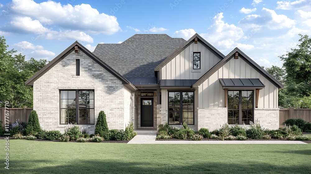 Charming Front Exterior of a Classic American Style Home in Detail Charming Front Exterior of a Classic American Style Home in Detail