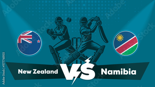 New Zealand VS Namibia Match , Namibia Vs New Zealand cricket match , Cricket match concept with creative illustration.eps
