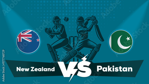 New Zealand Vs Pakistan Match , Pakistan vs New Zealand cricket match , Cricket match concept with creative illustration.eps
