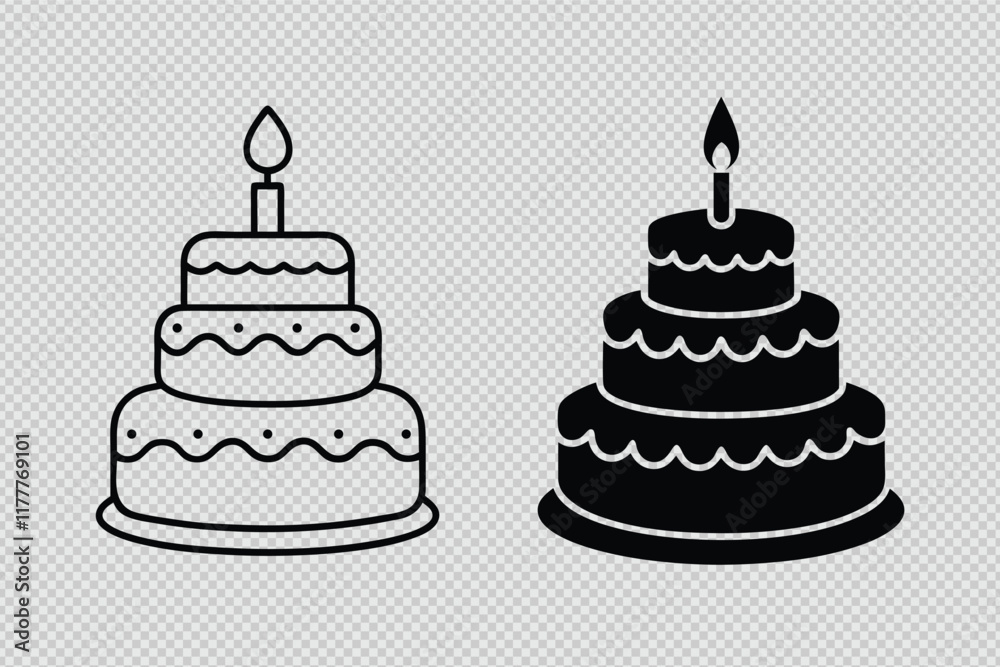 birthday cake vector set with silhouettes and line art, ideal for celebration-themed projects, branding, and artwork birthday cake vector set with silhouettes and line art, ideal for celebration-themed projects, branding, and artwork