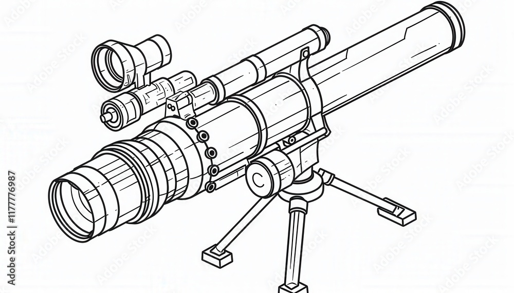 A high-powered telescopic lens with a tripod mount ideal for long-range observation photography and surveillance. Its design suggests advanced optics and stability for precise targeting. A high-powered telescopic lens with a tripod mount ideal for long-range observation photography and surveillance. Its design suggests advanced optics and stability for precise targeting.