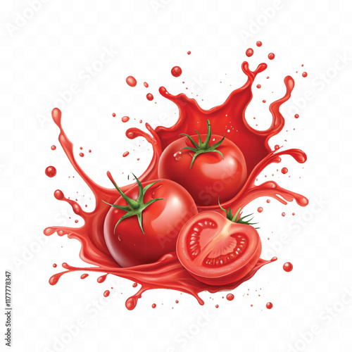 abstract 3d Splashes of tomato ketchup or red liquid tomato juice isolated on white background
