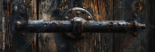 Rustic Wooden Handle on Aged Door Evoking Nostalgia and Craftsmanship photo