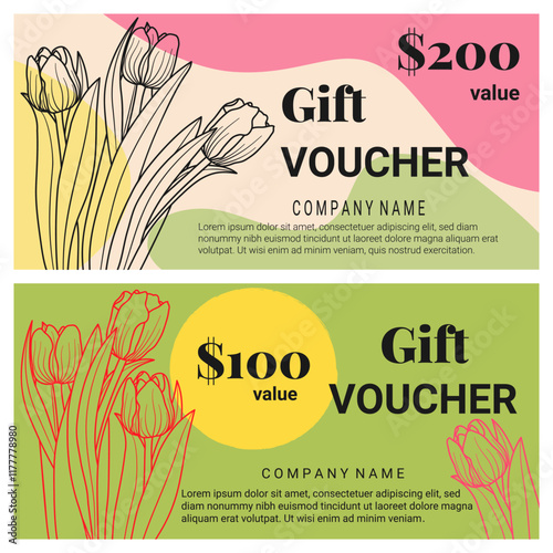 Spring Tulip Flower Gift Voucher Coupon Business Discount Card Template