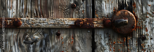 Rustic Wooden Handle on Aged Door Evoking Nostalgia and Craftsmanship photo