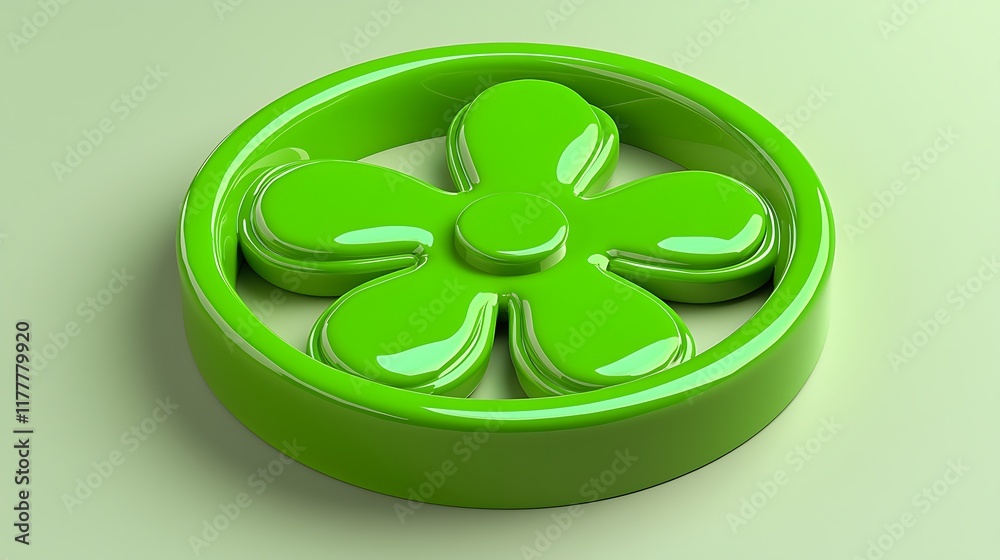 Green flower design, 3D render, pastel background, spring theme, website icon. Green flower design, 3D render, pastel background, spring theme, website icon.