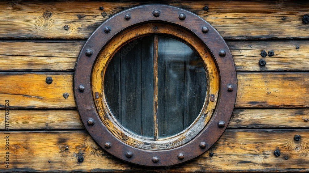 Fototapeta premium Round window on a wooden wall.