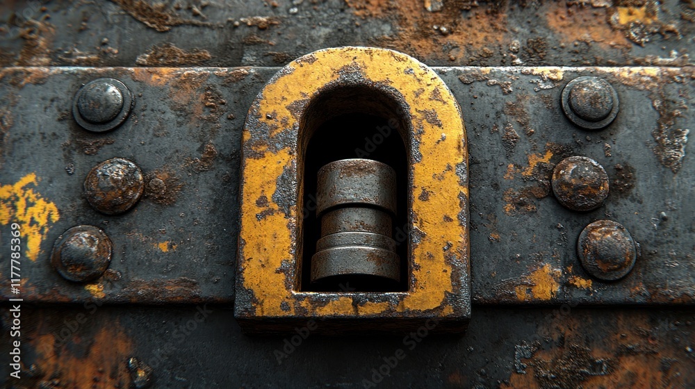Rusty metal latch with yellow paint. Rusty metal latch with yellow paint.