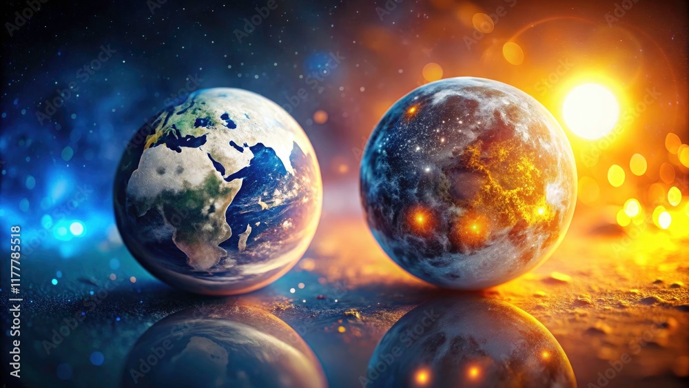 Tilt-shift artistry: AI-generated sun-moon equilibrium, a miniature world of day-night balance. Tilt-shift artistry: AI-generated sun-moon equilibrium, a miniature world of day-night balance.