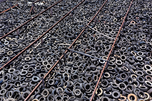 Used tires waiting to be recycled. South Australia. photo