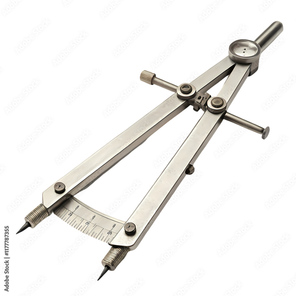 High-angle close-up of a precision metal compass. High-angle close-up of a precision metal compass.
