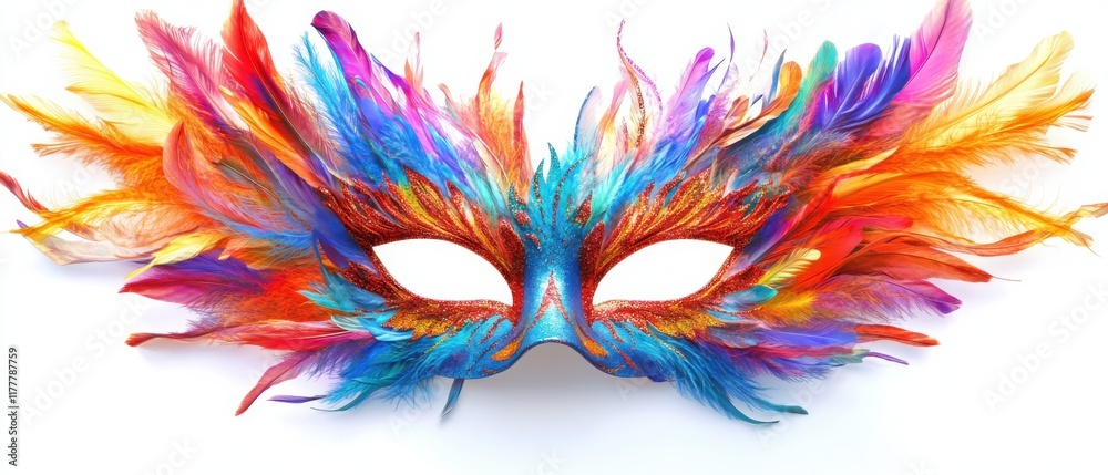 Obraz premium Vibrant Colorful Feather Mask, Carnival Costume Accessory, Party Decoration